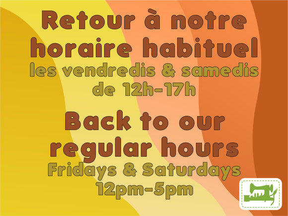 Back to Regular Hours!