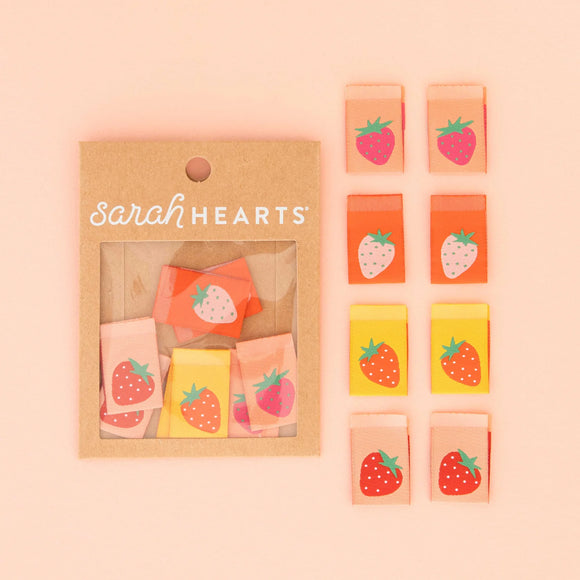 Sarah Hearts - Multipack Woven Labels - Strawberries