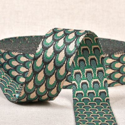 Peacock Pattern Webbing - Green - 1.5