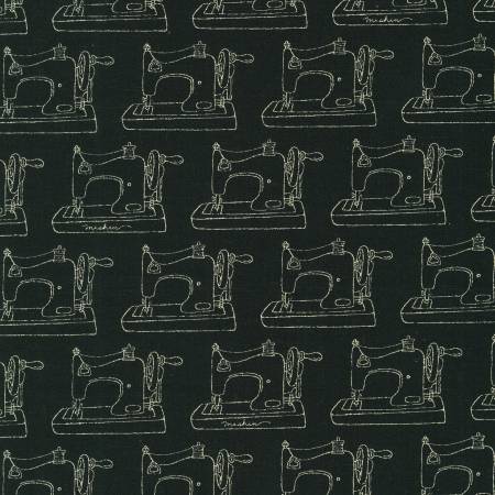 Cotton Flax Prints - Sewing Machines in Black